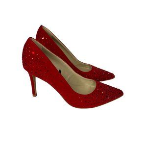 Marc Fisher Studded Red Faux Suede Heels Pumps Christmas Holiday